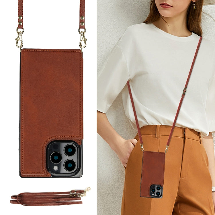 For iPhone 16 Pro Cross-body Square Dual-Buckle Card Flip Wallet Phone Case
