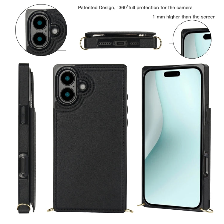 For iPhone 16 Plus Cross-body Square Dual-Buckle Card Flip Wallet Phone Case