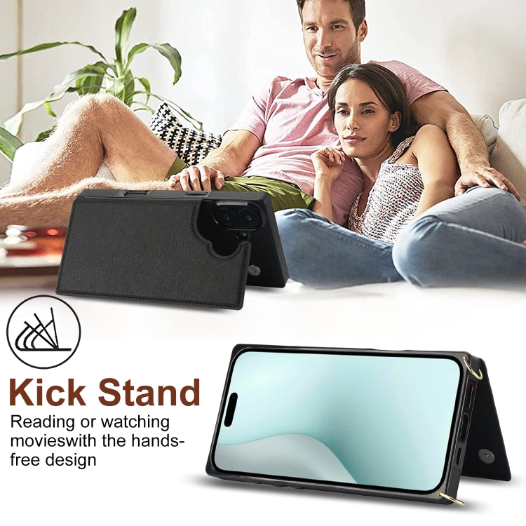 For iPhone 16 Plus Cross-body Square Dual-Buckle Card Flip Wallet Phone Case