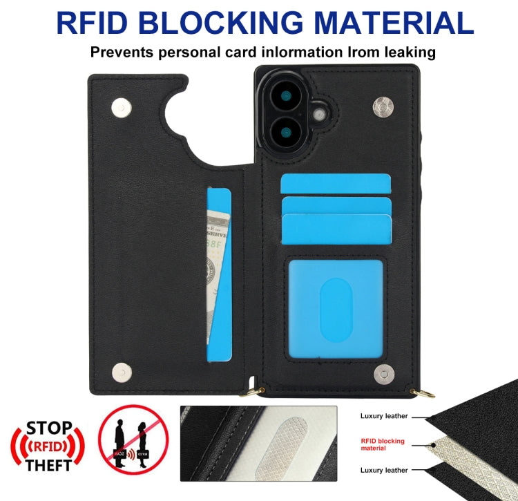 For iPhone 16 Plus Cross-body Square Dual-Buckle Card Flip Wallet Phone Case
