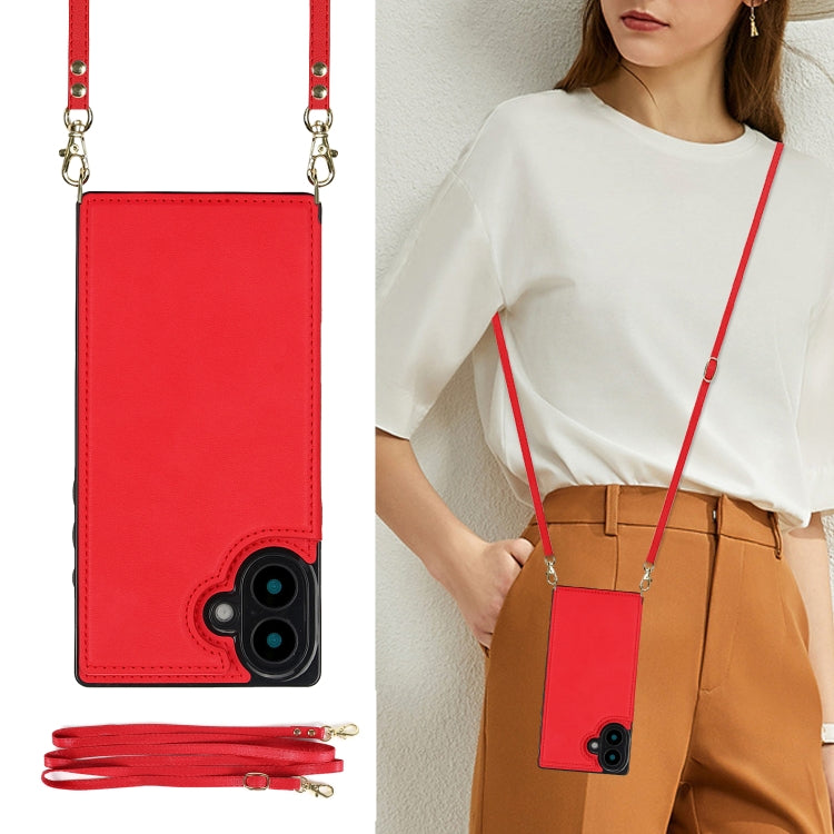 For iPhone 16 Plus Cross-body Square Dual-Buckle Card Flip Wallet Phone Case