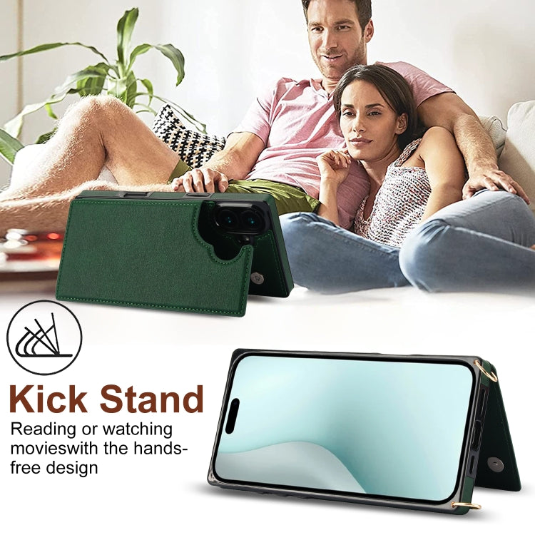 For iPhone 16 Plus Cross-body Square Dual-Buckle Card Flip Wallet Phone Case