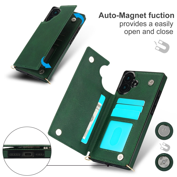 For iPhone 16 Plus Cross-body Square Dual-Buckle Card Flip Wallet Phone Case