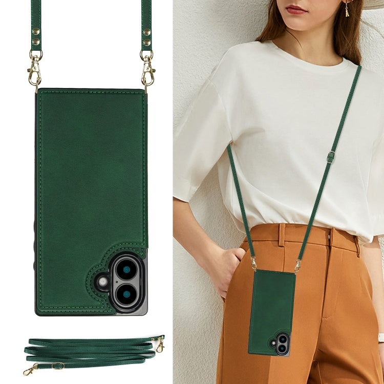 For iPhone 16 Plus Cross-body Square Dual-Buckle Card Flip Wallet Phone Case