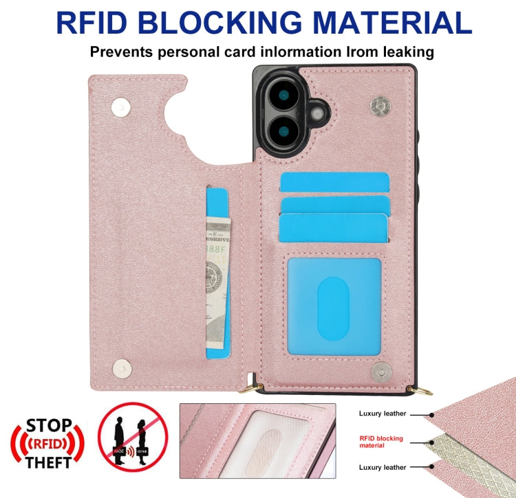 For iPhone 16 Plus Cross-body Square Dual-Buckle Card Flip Wallet Phone Case