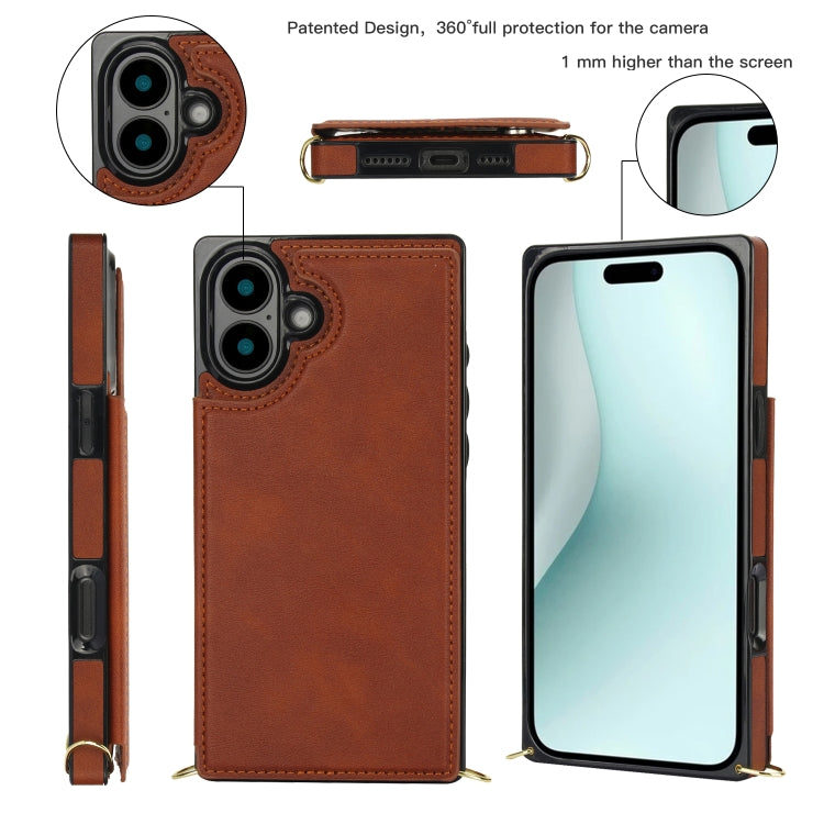 For iPhone 16 Plus Cross-body Square Dual-Buckle Card Flip Wallet Phone Case