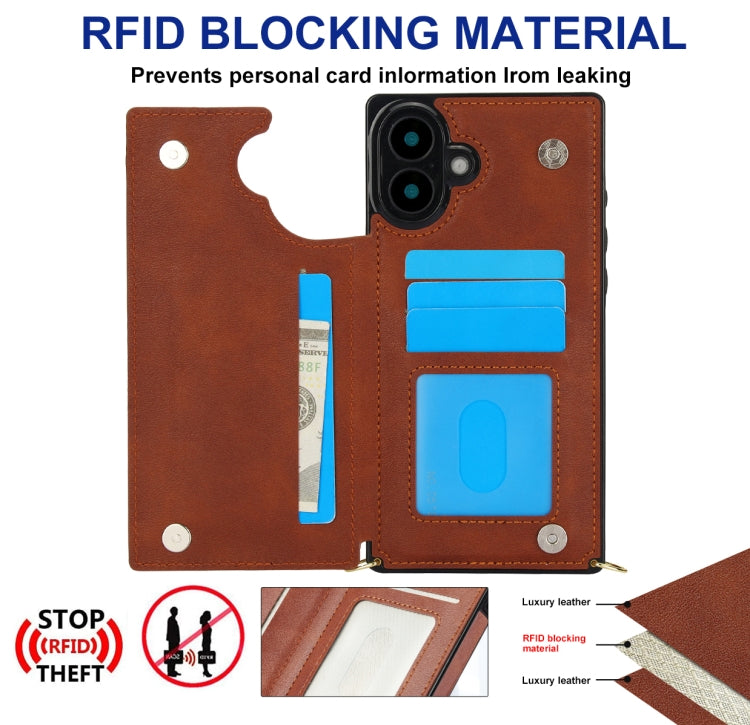 For iPhone 16 Plus Cross-body Square Dual-Buckle Card Flip Wallet Phone Case