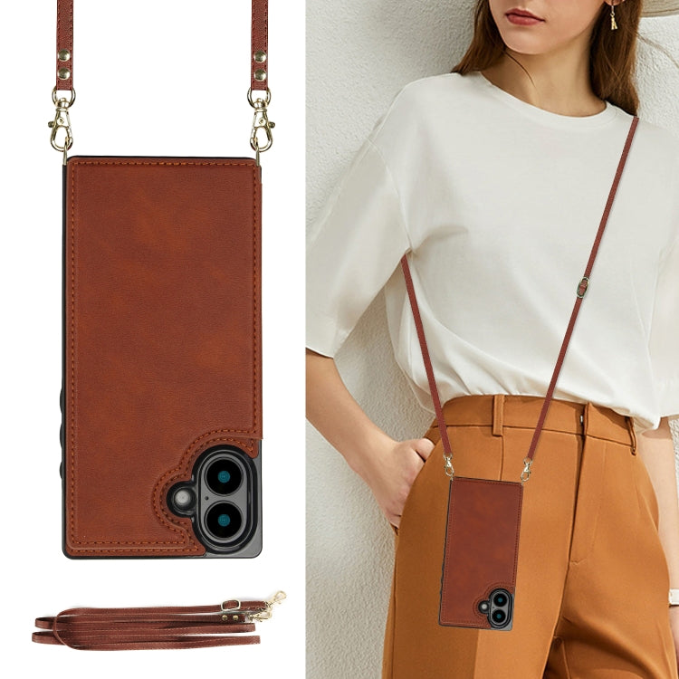 For iPhone 16 Plus Cross-body Square Dual-Buckle Card Flip Wallet Phone Case