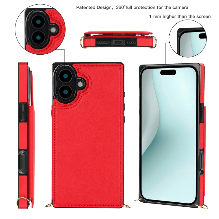 For iPhone 16 Cross-body Square Dual-Buckle Card Flip Wallet Phone Case