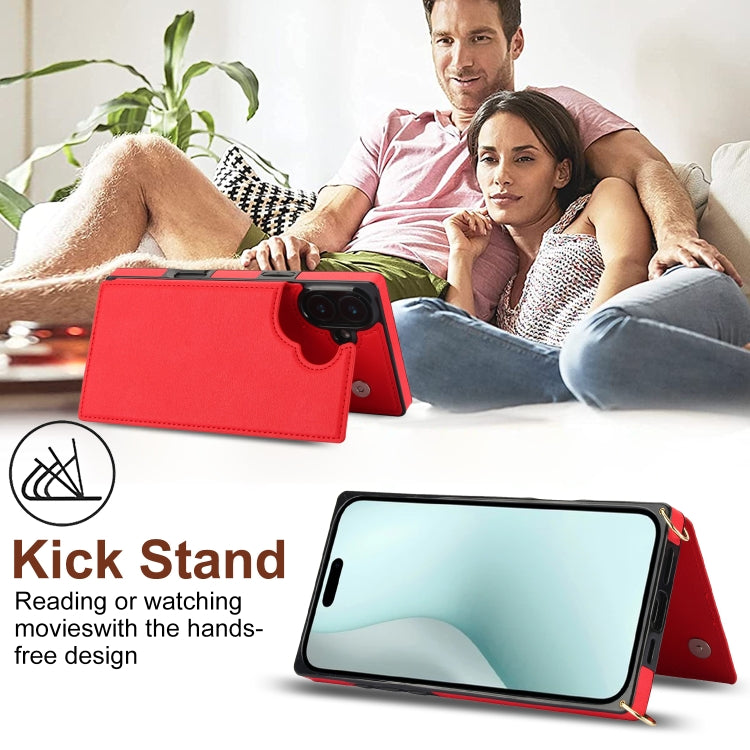 For iPhone 16 Cross-body Square Dual-Buckle Card Flip Wallet Phone Case