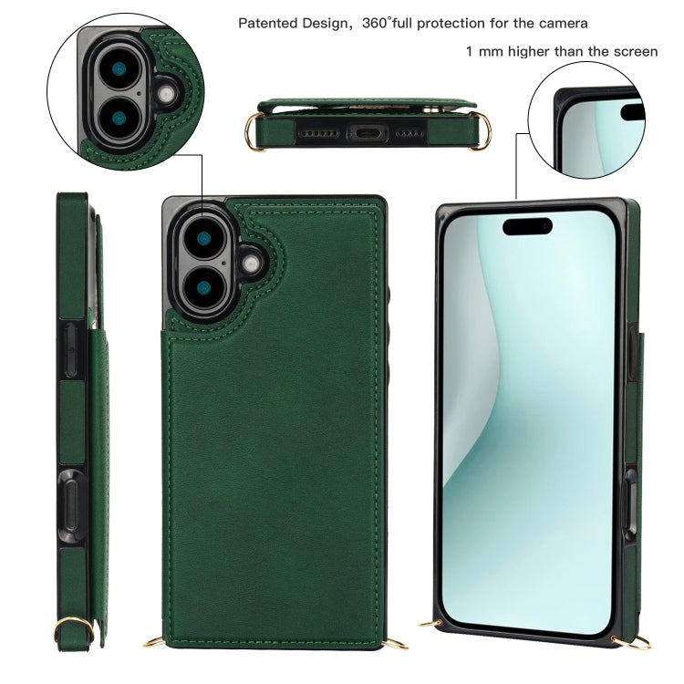 For iPhone 16 Cross-body Square Dual-Buckle Card Flip Wallet Phone Case