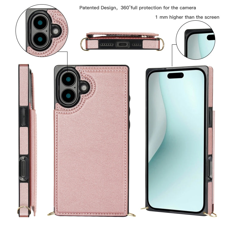 For iPhone 16 Cross-body Square Dual-Buckle Card Flip Wallet Phone Case