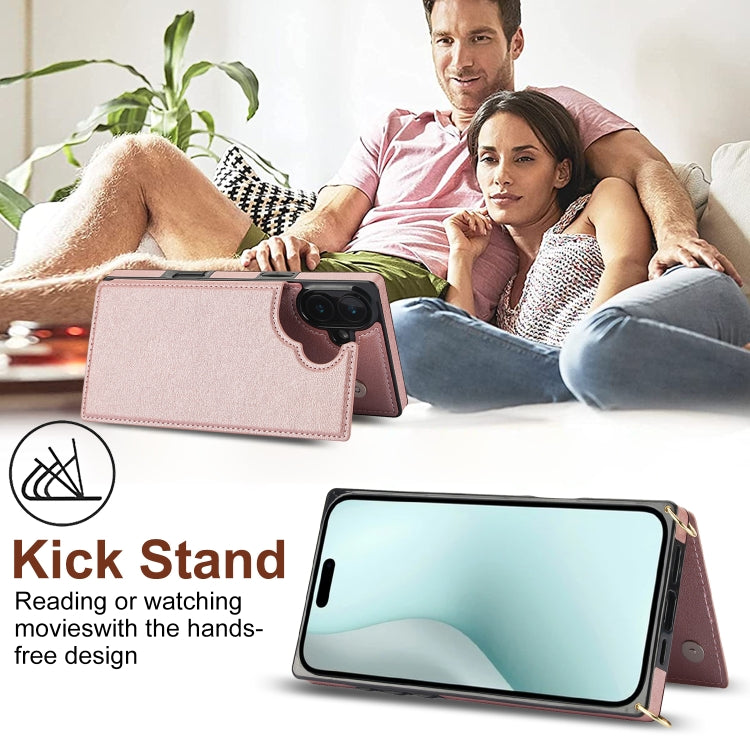 For iPhone 16 Cross-body Square Dual-Buckle Card Flip Wallet Phone Case