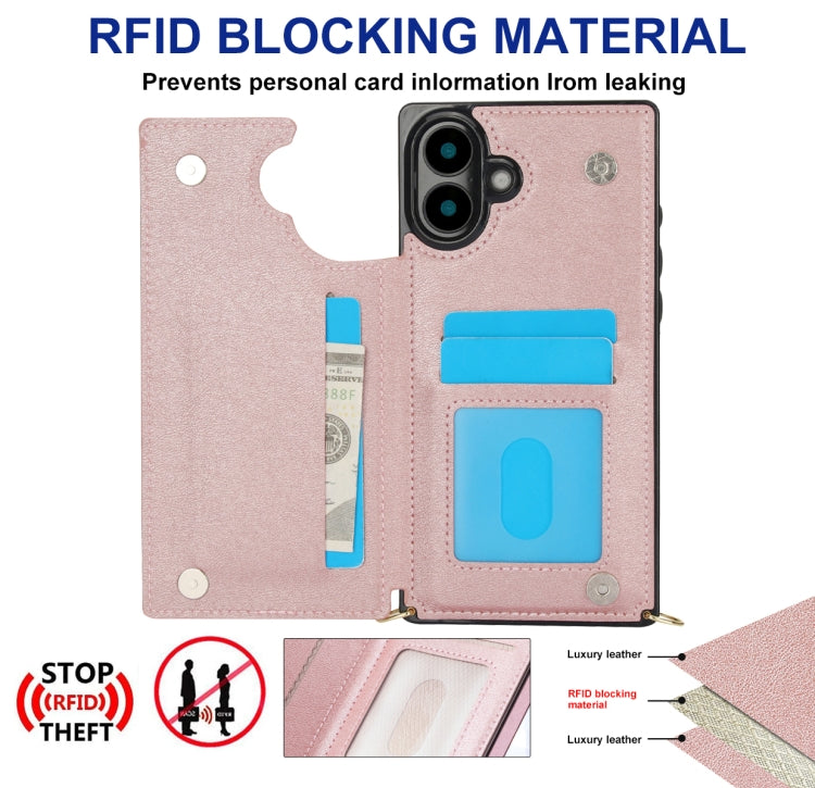 For iPhone 16 Cross-body Square Dual-Buckle Card Flip Wallet Phone Case