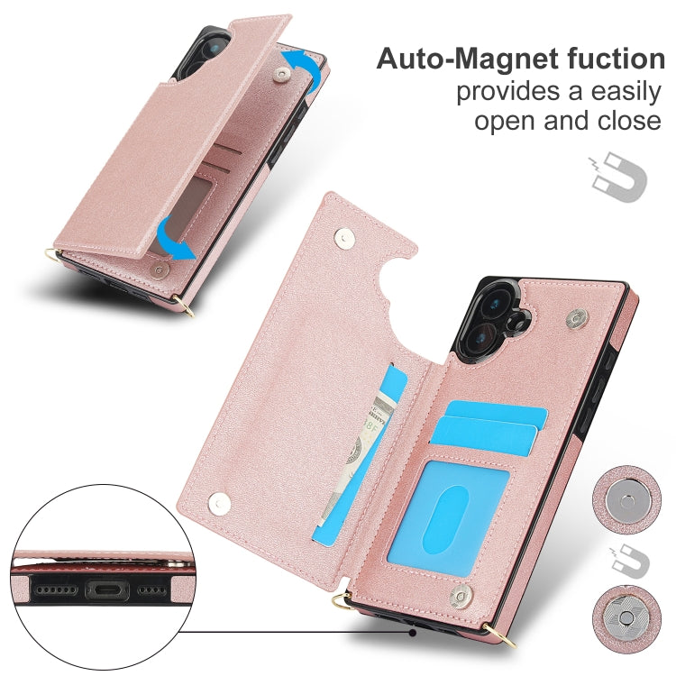 For iPhone 16 Cross-body Square Dual-Buckle Card Flip Wallet Phone Case