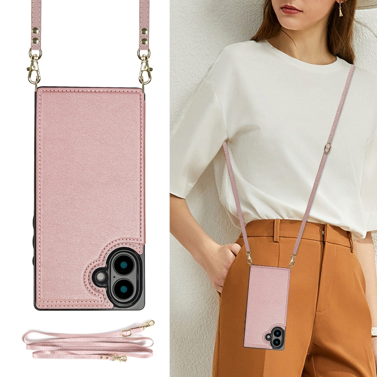 For iPhone 16 Cross-body Square Dual-Buckle Card Flip Wallet Phone Case