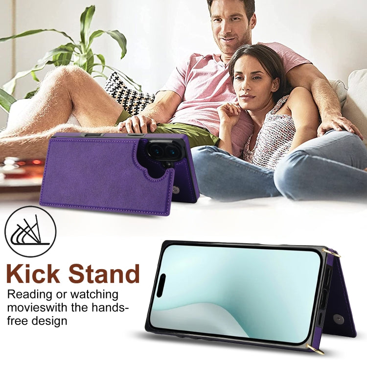 For iPhone 16 Cross-body Square Dual-Buckle Card Flip Wallet Phone Case