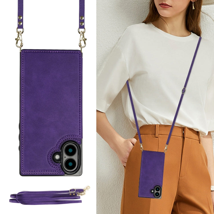 For iPhone 16 Cross-body Square Dual-Buckle Card Flip Wallet Phone Case