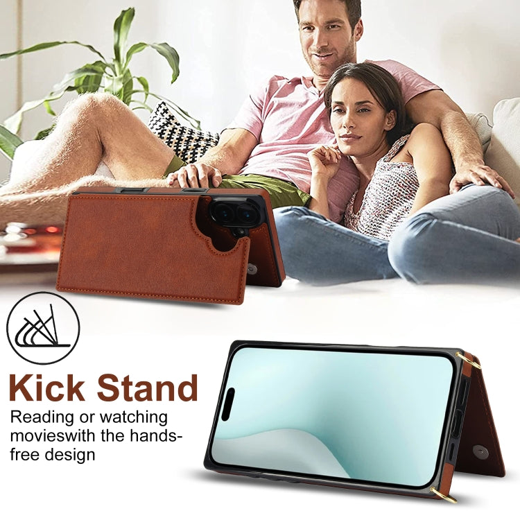 For iPhone 16 Cross-body Square Dual-Buckle Card Flip Wallet Phone Case