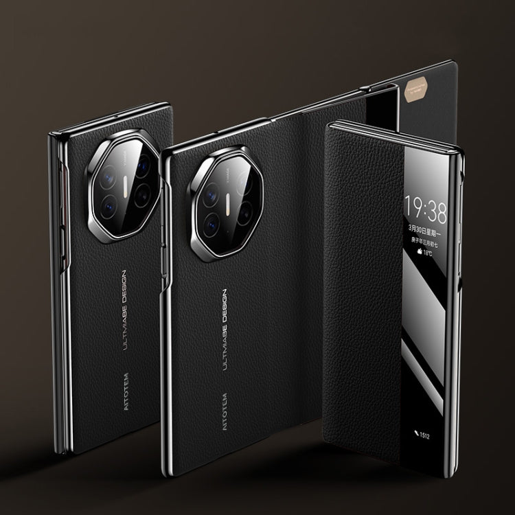 For Huawei Mate XT Ultimate Design View Window Genuine Leather Electroplating Phone Case