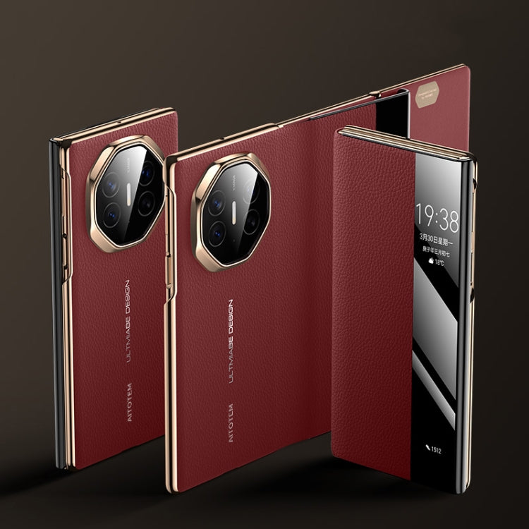 For Huawei Mate XT Ultimate Design View Window Genuine Leather Electroplating Phone Case