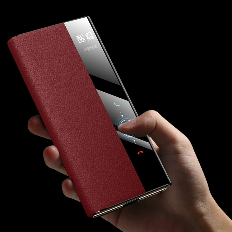 For Huawei Mate XT Ultimate Design View Window Genuine Leather Electroplating Phone Case