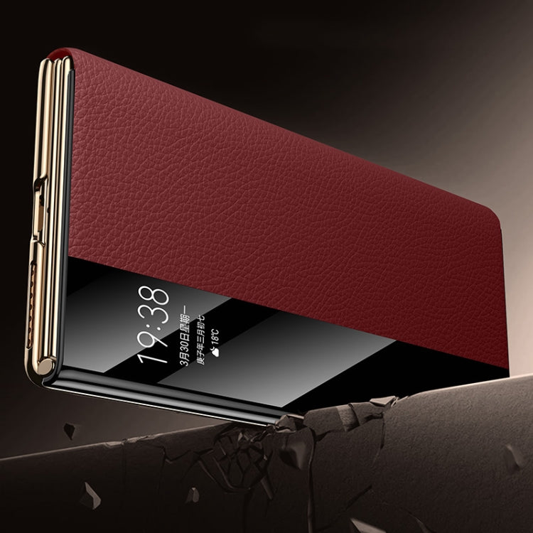 For Huawei Mate XT Ultimate Design View Window Genuine Leather Electroplating Phone Case
