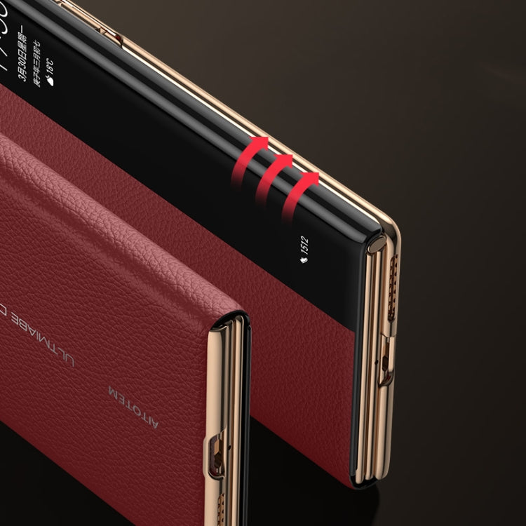 For Huawei Mate XT Ultimate Design View Window Genuine Leather Electroplating Phone Case