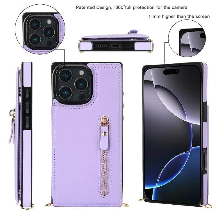 For iPhone 16 Pro Max Cross-body Zipper Square Phone Case
