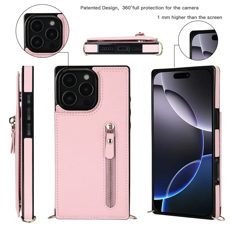 For iPhone 16 Pro Max Cross-body Zipper Square Phone Case