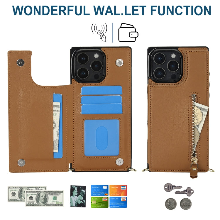 For iPhone 16 Pro Max Cross-body Zipper Square Phone Case