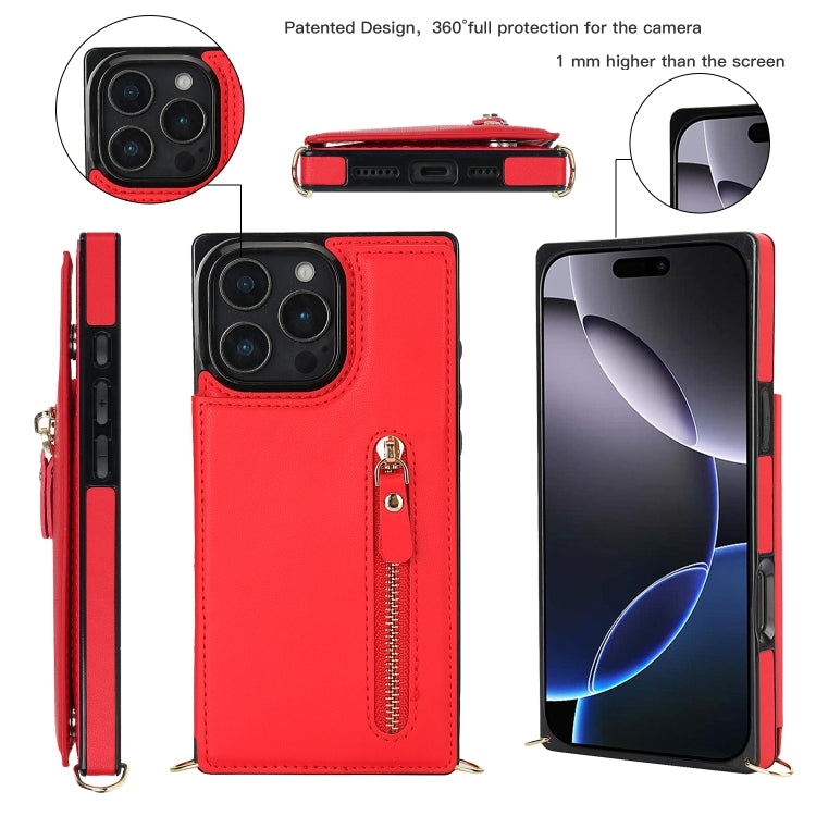For iPhone 16 Pro Max Cross-body Zipper Square Phone Case
