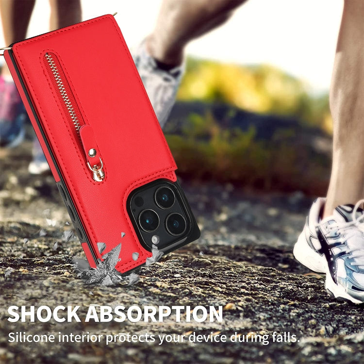 For iPhone 16 Pro Max Cross-body Zipper Square Phone Case