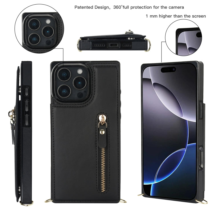 For iPhone 16 Pro Max Cross-body Zipper Square Phone Case