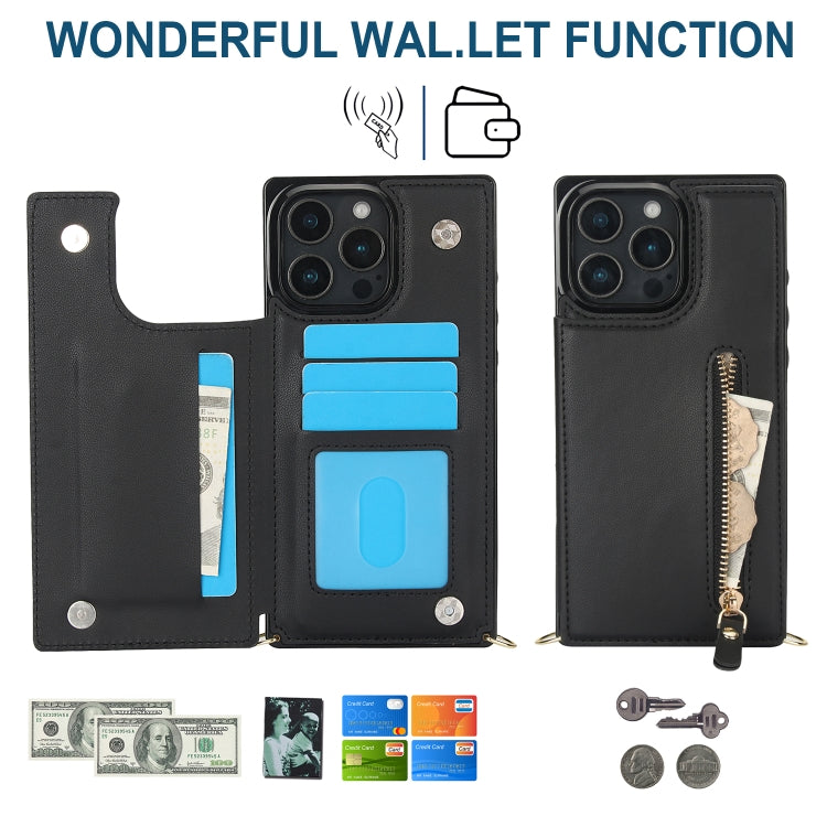 For iPhone 16 Pro Max Cross-body Zipper Square Phone Case