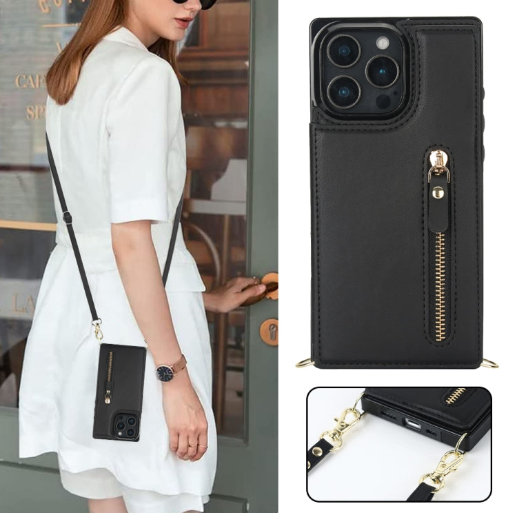 For iPhone 16 Pro Max Cross-body Zipper Square Phone Case