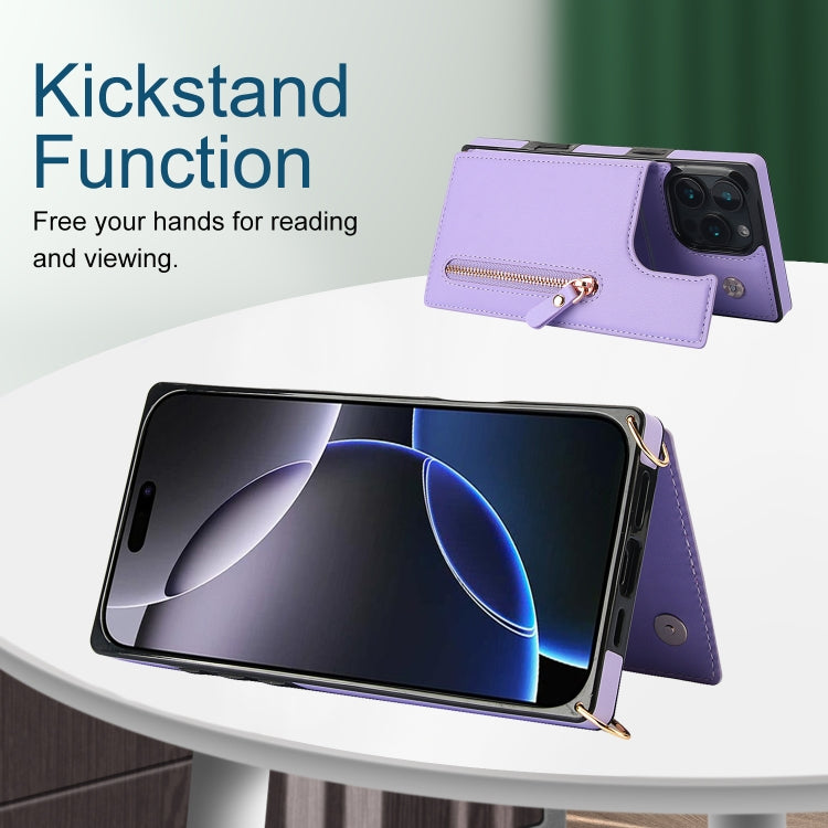 For iPhone 16 Pro Cross-body Zipper Square Phone Case