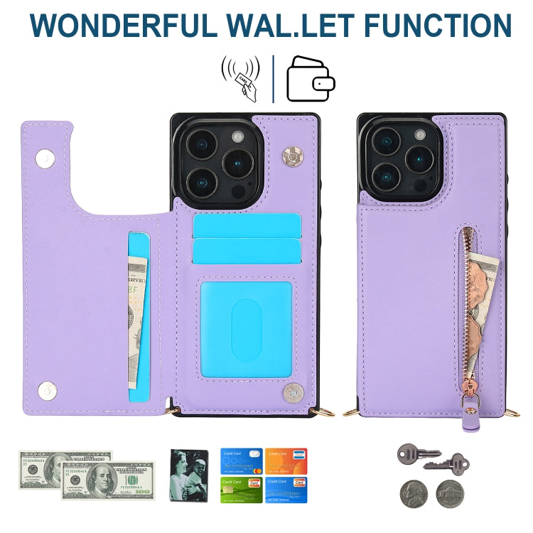For iPhone 16 Pro Cross-body Zipper Square Phone Case