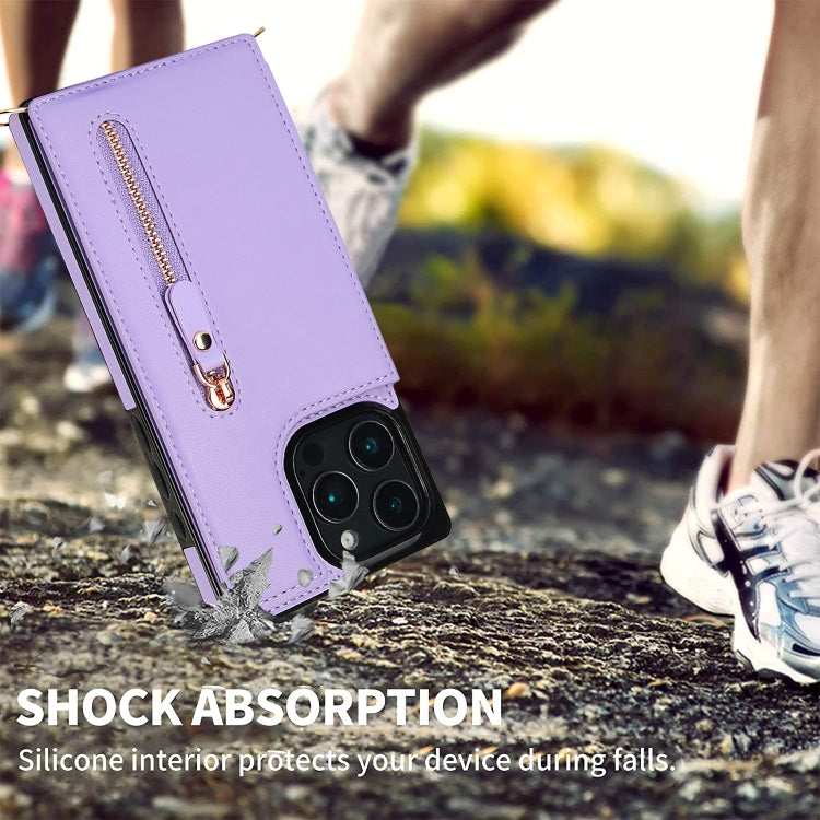 For iPhone 16 Pro Cross-body Zipper Square Phone Case