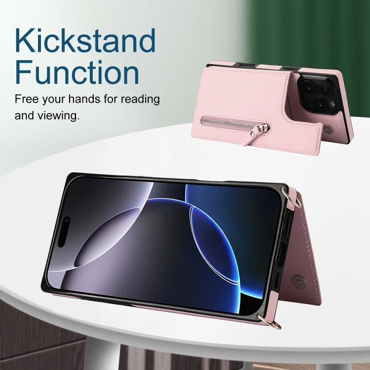 For iPhone 16 Pro Cross-body Zipper Square Phone Case