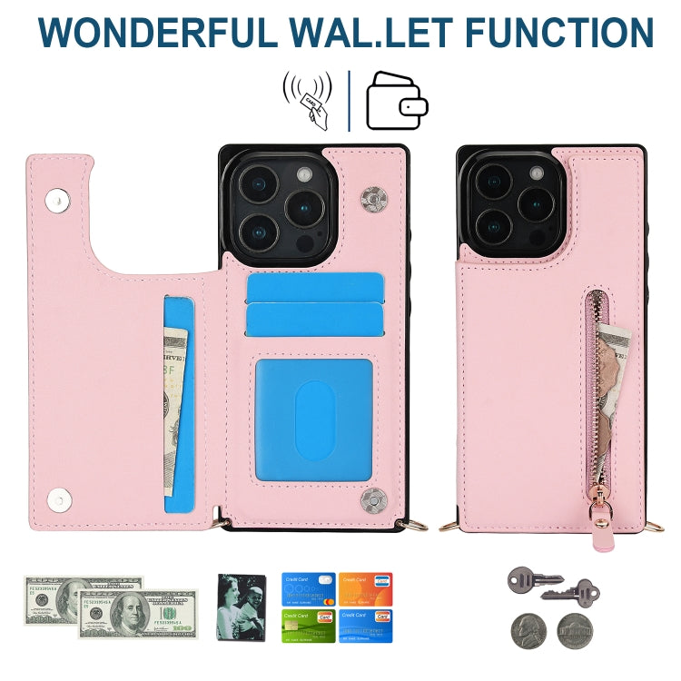 For iPhone 16 Pro Cross-body Zipper Square Phone Case