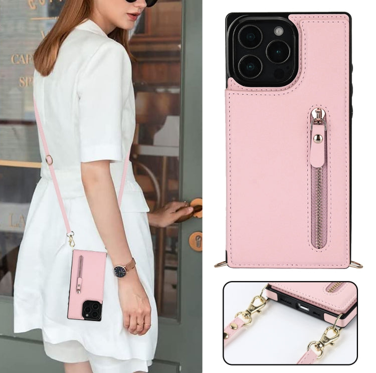 For iPhone 16 Pro Cross-body Zipper Square Phone Case