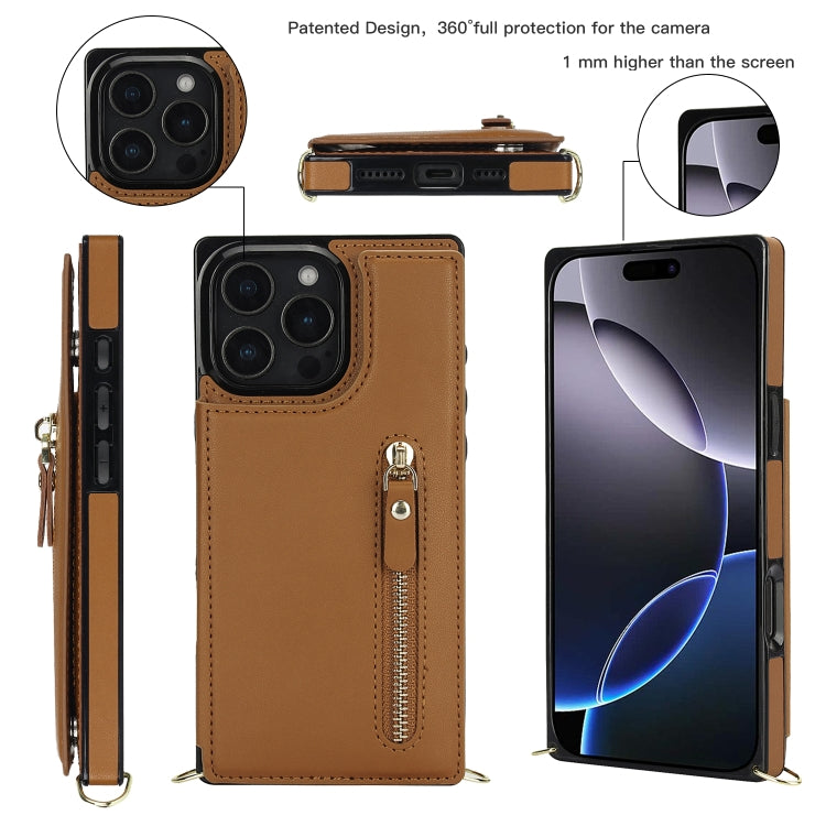 For iPhone 16 Pro Cross-body Zipper Square Phone Case
