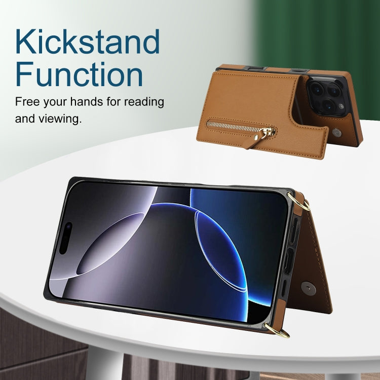 For iPhone 16 Pro Cross-body Zipper Square Phone Case