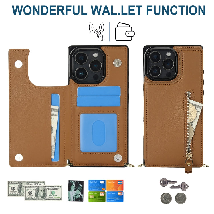 For iPhone 16 Pro Cross-body Zipper Square Phone Case