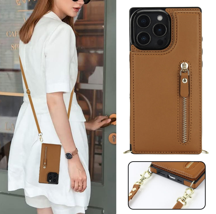 For iPhone 16 Pro Cross-body Zipper Square Phone Case
