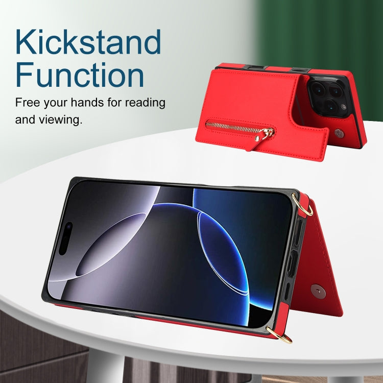For iPhone 16 Pro Cross-body Zipper Square Phone Case