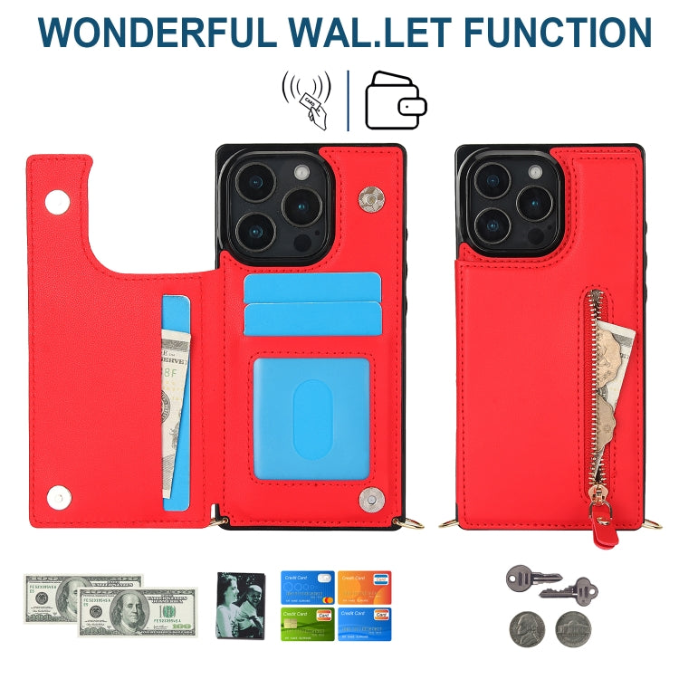 For iPhone 16 Pro Cross-body Zipper Square Phone Case
