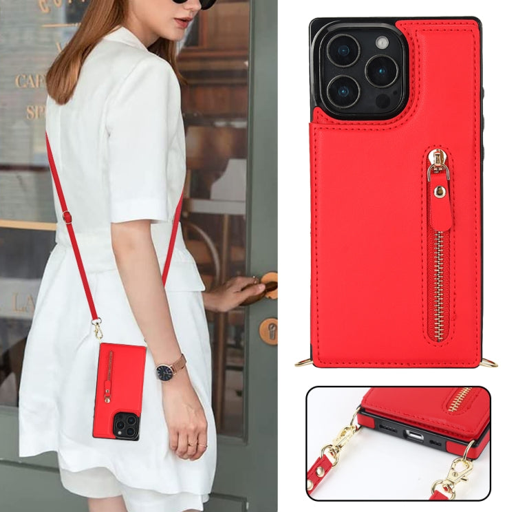 For iPhone 16 Pro Cross-body Zipper Square Phone Case