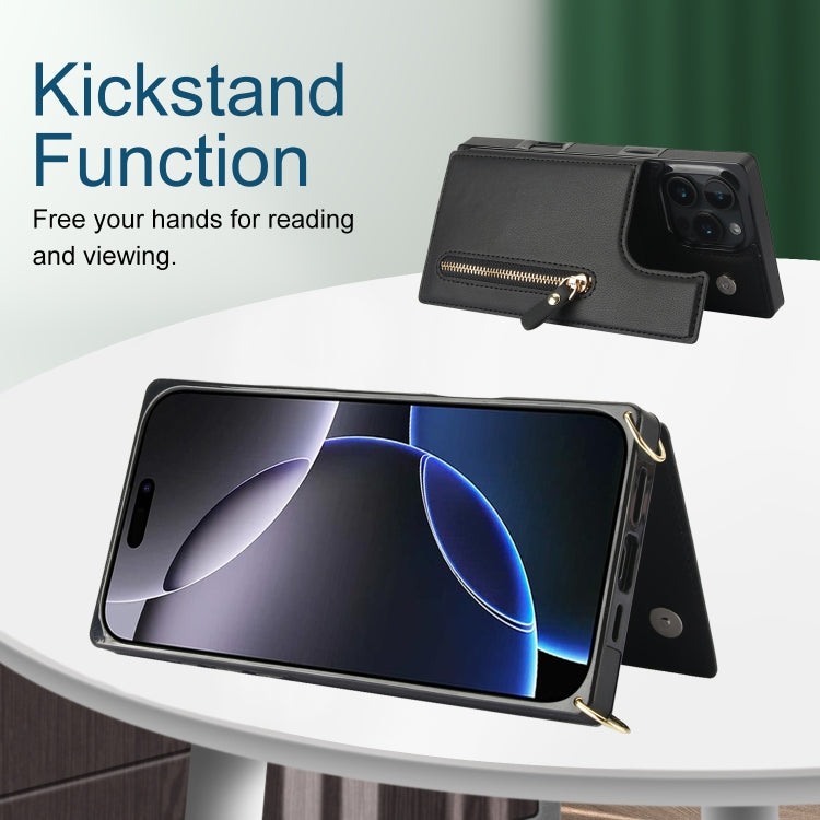For iPhone 16 Pro Cross-body Zipper Square Phone Case